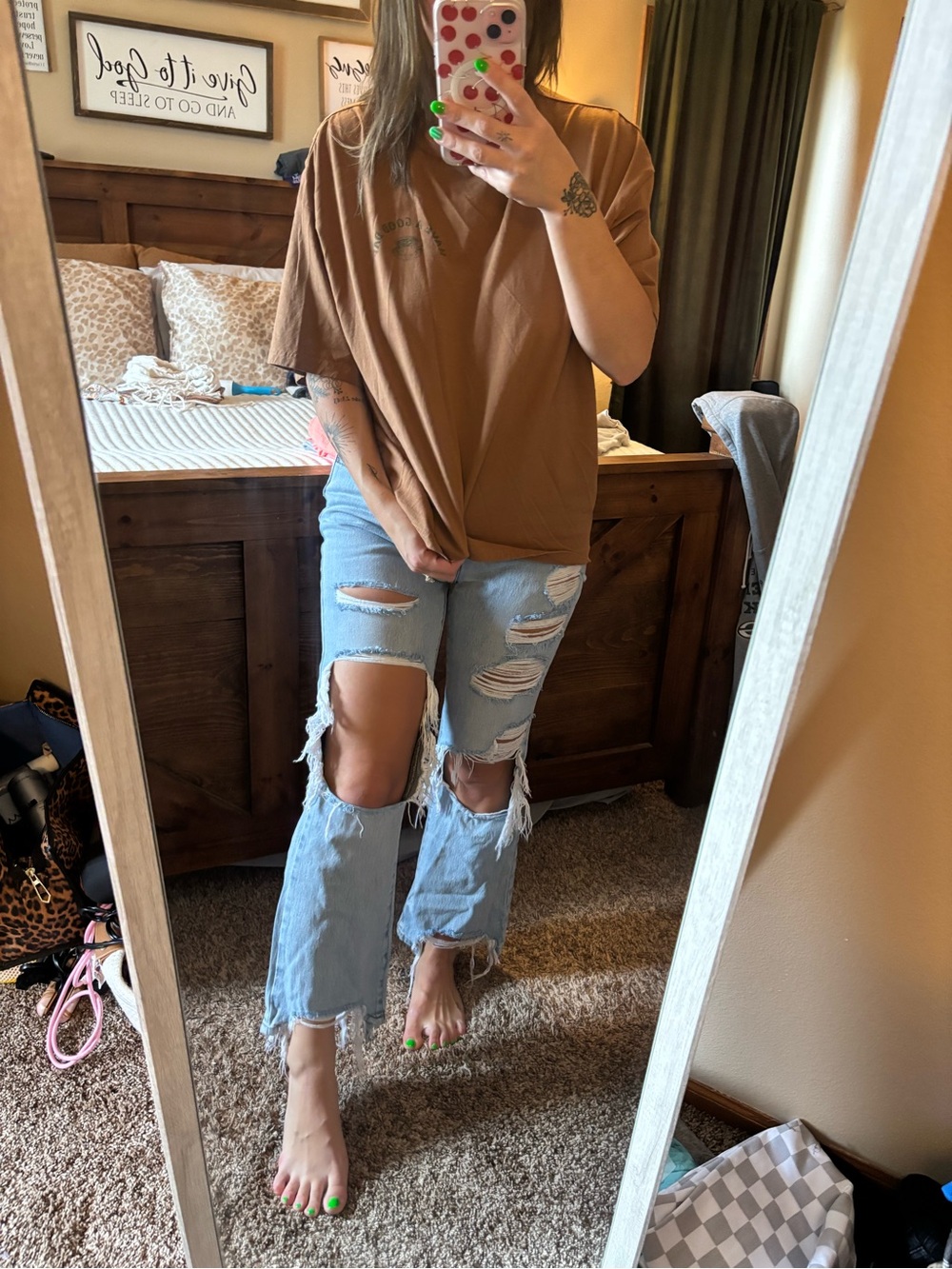 Light Blue Distressed Flare Jeans with Knee Cutouts